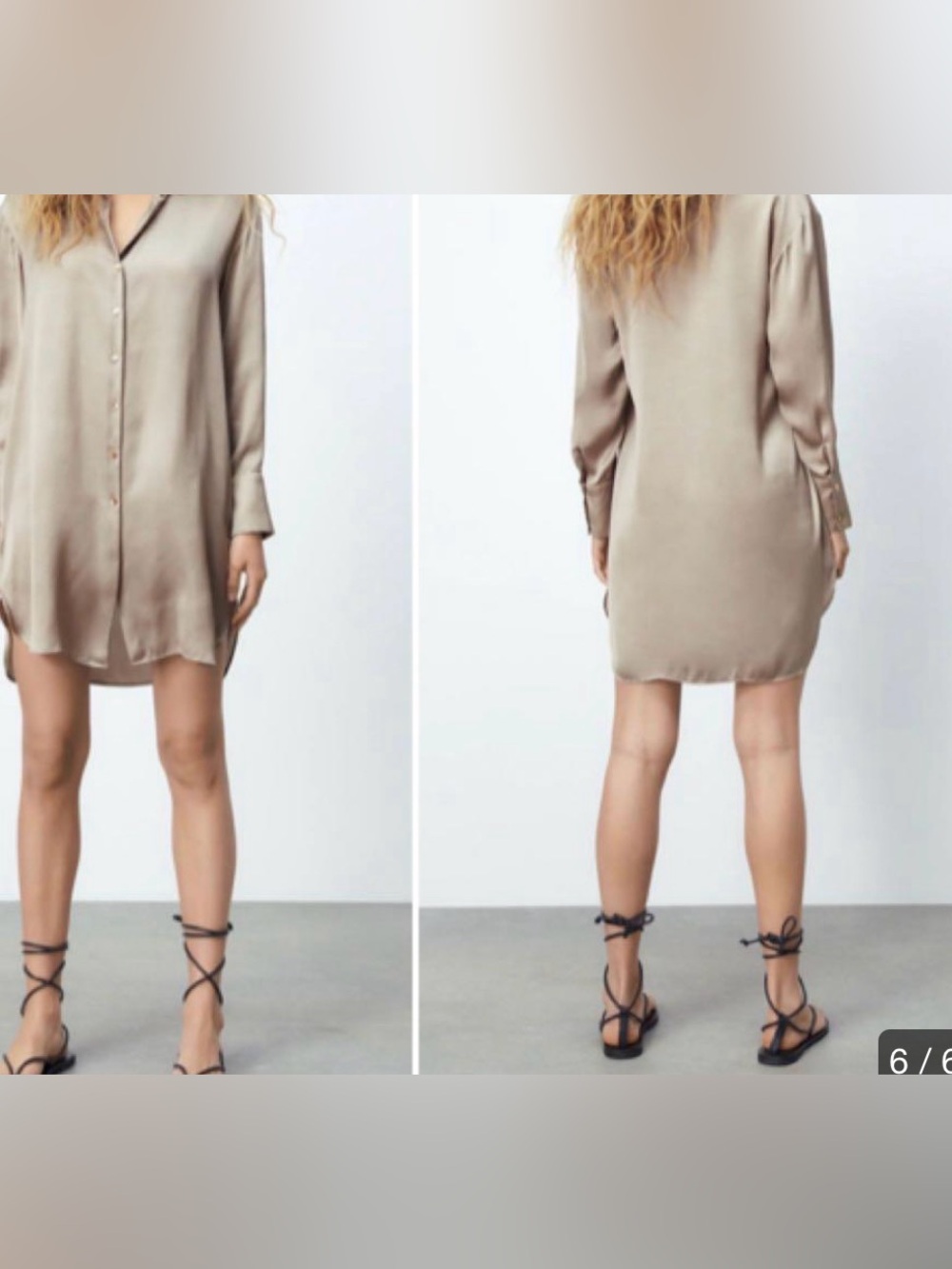 Zara Satin Mini Shirt Dress in Taupe Beige